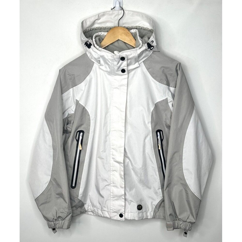 Wetskins Rain Jacket Womens Hooded Waterproof Full Zip Drawstrings White Size S